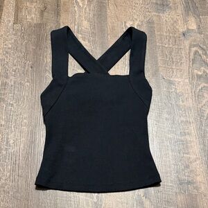 Anthropologie Black Ribbed Cross Back Tank Top Minimalist ribbed tank XS
